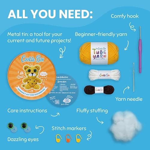 Cookie Box Crochet Kit for Beginners – Gift Set to Make Leopard Leo Amigurumi Plushie – Easy DIY Crochet & Knitting Starter Kit with Video and PDF Tutorials thumbnail 2