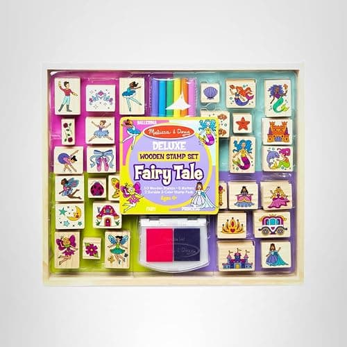 Melissa & Doug Deluxe Wooden Stamp and Coloring Set – Fairy Tale (30 Stamps, 6 Markers, 2 Durable 2-Color Stamp Pads) Fairy Tale-Themed Wooden Stamps for Kids and Coloring Activity Set thumbnail 10