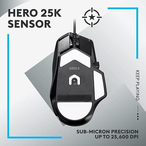 Logitech G502 X Wired Gaming Mouse - LIGHTFORCE hybrid optical-mechanical primary switches, HERO 25K gaming sensor, compatible with PC - macOS/Windows - Black thumbnail 4