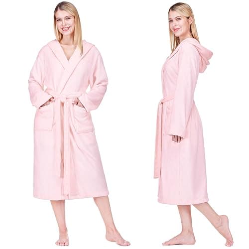 PAVILIA Women Robe with Hood, Fleece Fluffy Soft Long Hooded Robe, Plush Fuzzy Cozy Warm Bathrobe Shower Spa thumbnail 3