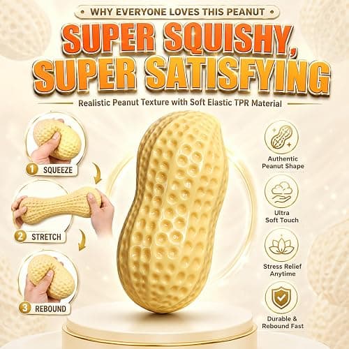 Crunchy Peanut Squishy Squeeze Toys Food-Shaped Stress Relief Squeezy Clay Large Cheese Fidget Ball Slushy Hand Squishies Juguetes para Apretar Giant Peach Bannana Mashed Potato for Adult thumbnail 2