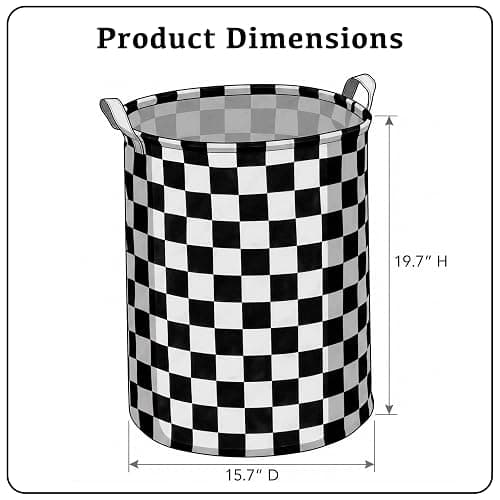 Ohocut Black White Checkered Laundry Basket, Collapsible Aesthetic Cute Canvas Organizer Hamper Basket for Storage, Toy Bins, Bedroom Clothes, Children Nursery, Gift Basket thumbnail 2