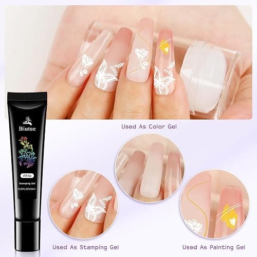 Biutee Nail Stamper Kit 12Pcs Nail Stamping Plate 8Pcs Stamping Gel Polish Nail Stamping Kit with Silicone Stamper Scraper Storage Bag Lace Plaid Stamp Template Christmas Gift for Women thumbnail 4