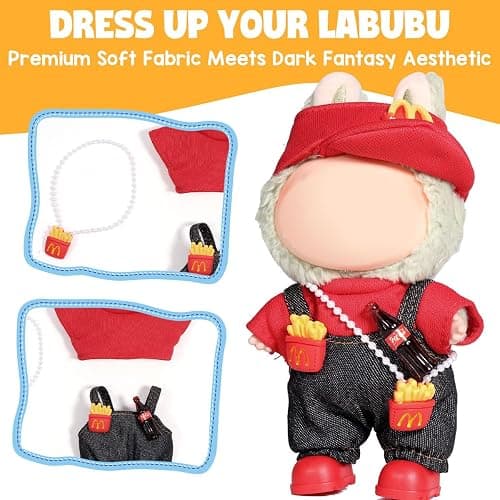 AICase for Lububu Clothes/for Lububu Outfits,Clothes Set for Lububu 17cm Doll,3 Piece Set Hat Clothing for la-bubu, Boys and Girls Stylish Adorable Dolls Clothes Accessories (No Doll)_01 thumbnail 3