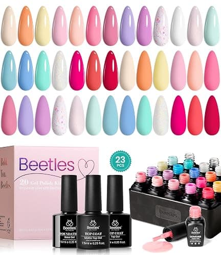 Beetles UV Gel Nagellack Set - mit Gel Basis Decklack 23 Stuck 20 Farben Macaron Farben Kollektion Leuchtende Nail Art DekorationenNfänger DIY Nail Art Maniküre für Frauen - Image 1