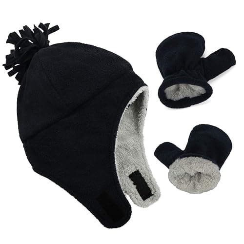 Zando Baby Winter Hat and Mitten Set Size 3M-7Y - Cute Fleece Sherpa Lined Warm Beanie for Toddler Kids Newborn Boys Girls - Image 1