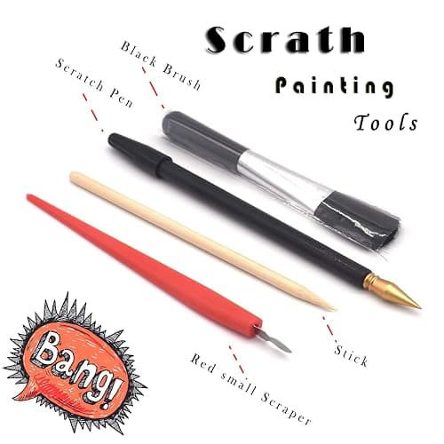 Rainbow Scratch Painting Paper By BOTEEN, City Series Night Scene,Scratch Painting Creative Gift,Scratchboard for Adult and Kids,with 4 Tools,Size:11.7''x8.3''（8pack） - Street corner&pretty girl thumbnail 4