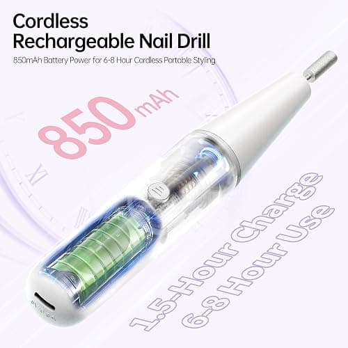 Electric Nail Drill Kit Professional - 9 Speed Cordless Electric Nail File with LED Display, Portable Nail Drill Machine for Acrylic Gel Nails, Hand Feet Trimmer Buffer Tool for Women Men Baby White thumbnail 6