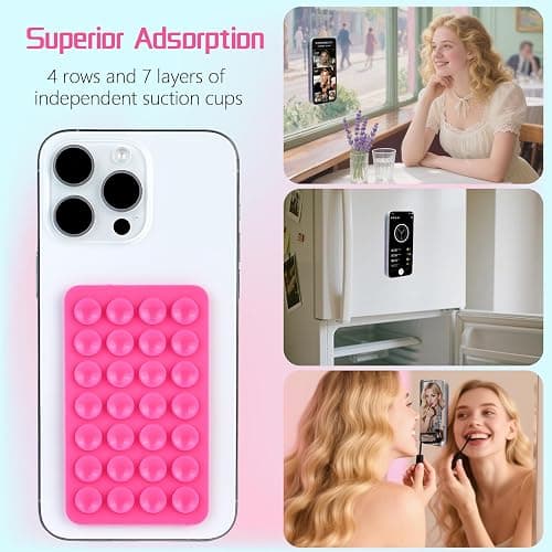 Oslynia 6 Pcs Silicone Suction Cup Phone Holder, Double-Sided Sticky Phone Suction Grip Accessories, Waterproof Hands-Free Suction Smartphone Mount, Cellphone Case Accessories (Pink, White, Black) thumbnail 6