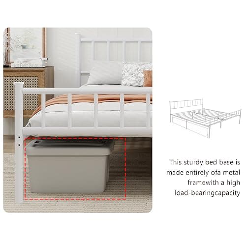 WJORATA Metal Platform Twin Bed Frame with Headboard Sturdy Steel Slats Support No Box Spring Needed Easy Assembly White thumbnail 4