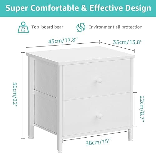 BOLUO White Nightstand 2 Drawer for Bedroom,Small Night Stand with Fabric Drawers End Table Modern - Medium 1 pc - White thumbnail 3