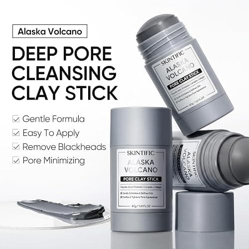 SKINTIFIC Deep Pore Cleansing Blackhead Remover Face Mask Stick, Mud Mask with Natural Alaska Volcano Clay, Gentle Exfoliating, Smoothing Skin, Non-Drying, Skincare Facial Mask thumbnail 3