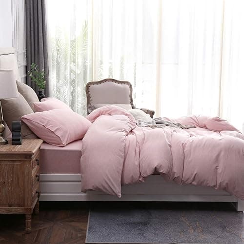 PURE ERA Jersey Knit Duvet Cover Set 100% T-Shirt Cotton Super Soft Comfy 3pc Bedding Set with Zipper Closure (Heather Pink, Queen) thumbnail 3