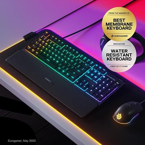 SteelSeries Apex 3 RGB Gaming Keyboard – 10-Zone RGB Illumination – IP32 Water Resistant – Premium Magnetic Wrist Rest (Whisper Quiet Gaming Switch) thumbnail 2