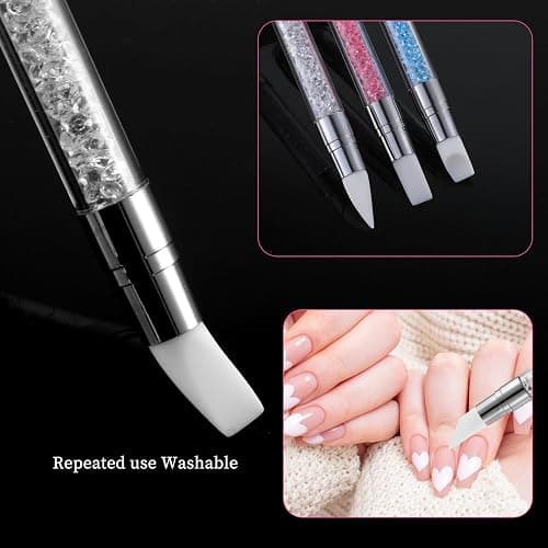 3 Stück Nagel Pinsel Silikon Nagelbürst,Gel Schnitzen Pinsel,Nagelkunst Skulptur Stift,Doppel Köpfe DIY Maniküre Werkzeug,Strassstein Picker,Nageldesign Stifte für Gelnägel Nagelfolie Zeichnen thumbnail 5