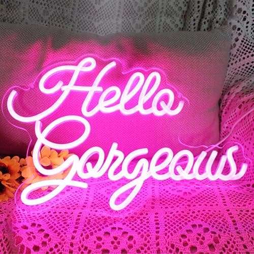 Hello Gorgeous Neon Signs Hello Beautiful Pink LED Neon Lights for Bedroom Wedding Birthday Backdrop Bacelorette Party Wth Dimmable Switch(5V,16.5X11inches) thumbnail 2