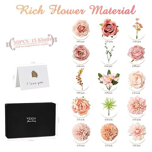 YZXZM Artificial Flowers Combo Box, Fake Silk Foam Flower Mix with Wire Stem, DIY Wedding Bridal Bouquet Shower Party Home Décor (30-40 Pieces) (Pink) thumbnail 7