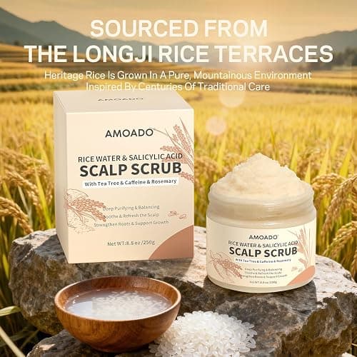 AMOADO Rice Water Scalp Scrub with Salicylic Acid(BHA), Tea Tree & Rosemary – Gentle Exfoliating Scalp Scrub Shampoo for Dandruff, Removes Buildup, Controls Oil & Refreshes the Scalp, 8.8 oz thumbnail 6