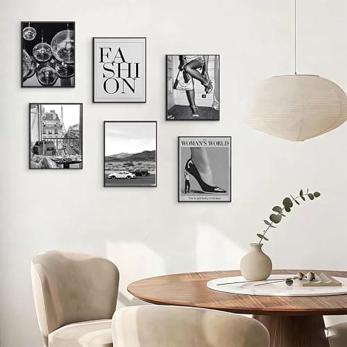 Liacxony Vintage Black and White Trendy Wall Art Fashion Feminist Decor Disco Ball Fast Cars Parisian Vintage Posters for Apartment, Bedroom & Dorm Room 8x10 inch Unframed thumbnail 2