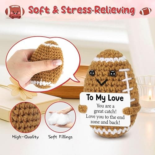 Birthday Gifts for Him Her Boyfriend Girlfriend, To My Love Christmas Handmade Emotional Crochet Football, Small Cute Anniversary Present for Him, Mini Romantic I Love You Gift for Husband Wife Couple thumbnail 6