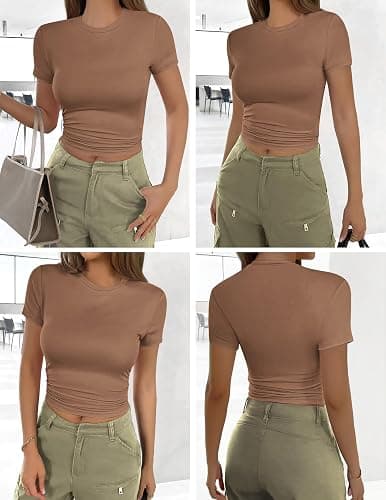 Ekouaer Womens Short Sleeve Shirts 3 Pack Crew Neck Tops Slim Fit Basic Tees Trendy Clothes Base Layer thumbnail 5