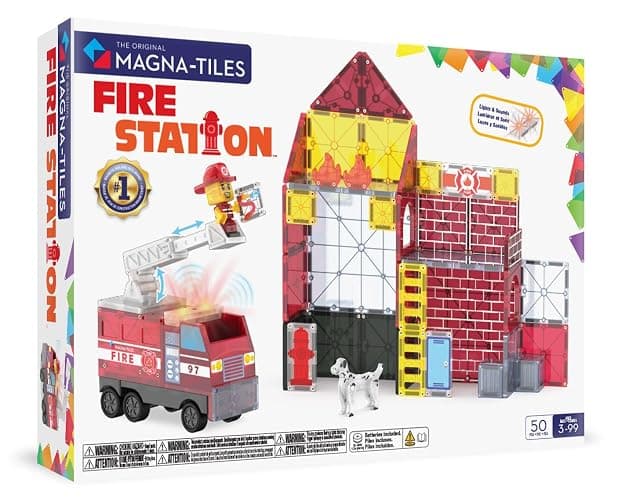 Magna-Tiles Fire Station 50-Piece Magnetic Construction Set, The Original Magnetic Building Brand - Image 1