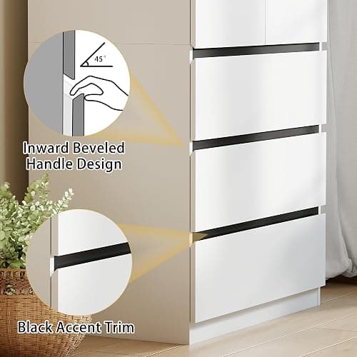 LABROSKIA Wooden Wardrobe Closet with 2 Doors: 75" Bedroom Armoire Wardrobe Closet with 3 Drawers, White Cabinet with Hanging Shelves, Large Storage Cabinet (Modern, 1) thumbnail 5