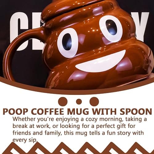 Funny Poop Coffee Mug with Spoon, Ceramic Coffee Cup with Lid and Handle, 400ML Unique Mug for Men, Women, Gifts, Tea, Office Daily Drinking and Friends(Style A) thumbnail 6