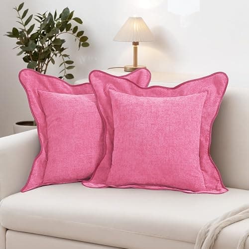 HAUSSY Valentines Scalloped Pillow Covers 18x18 Set of 2,Decorative Throw Pillows Cute Aesthetic Preppy Cushion Covers for Couch Bed Living Room,Hot Pink - Image 1