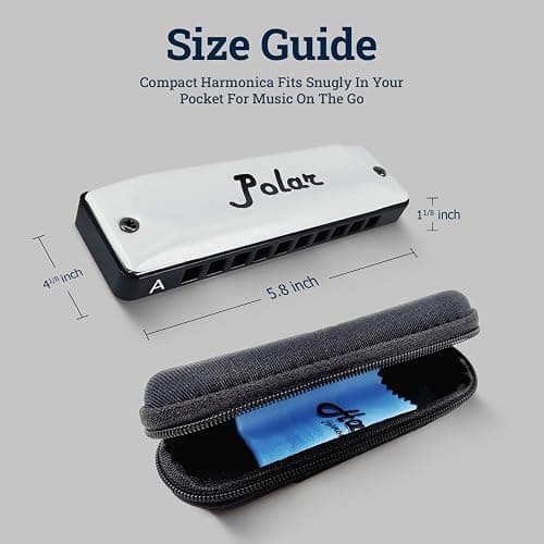 Harmo Polar Diatonic Harmonica Key of A - 10 Holes 20 Notes, Blues Harp Mouth Organ With Case, Phosphor Bronze Reeds, Suitable for All Genres, Harmonica for, Adult, Beginners & Professionals thumbnail 2
