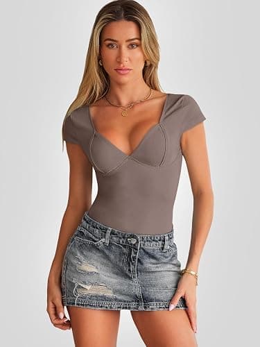 Trendy Queen Womens Summer V-Neck Backless Cute Tops Going Out Sexy Slim T-Shirts Y2K Clothes Corset Spring Outfits 2026 thumbnail 2