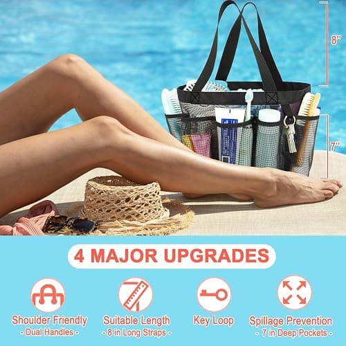 Fammart Mesh Shower Caddy Portable for College Dorm Room Essentials, 8-Pocket Large Shower Basket Tote Bag with 2 Handles for Toiletry, Bathroom, Beach, Camp, Gym thumbnail 4