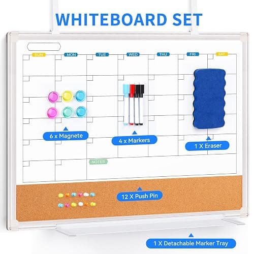 Maxtek 24x18 Inch Magnetic Over Door Calendar Cork Board Combo | Monthly Calendar with Cork for Family Reminders, Notes, and Schedules. No-drill Door Organizer for Home, Dorm, or Office thumbnail 4