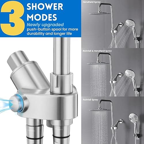 Ryamen Dual Shower Head Combo, 8'' High Pressure Rain/Rainfall Shower Head, 6 Settings Adjustable Handheld Showers, with 15" Height Adjustable Slide Bar, Holder/Hose, Angle Adjustable, Chrome - Bright Silver thumbnail 4