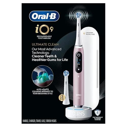 Oral-B iO Series 9 Limited Rechargeable Rose Quartz Electric Toothbrush with (2) Ultimate Clean and (1) Gentle Care Replacement Brush Heads, White, Travel Case-White and Charger thumbnail 12