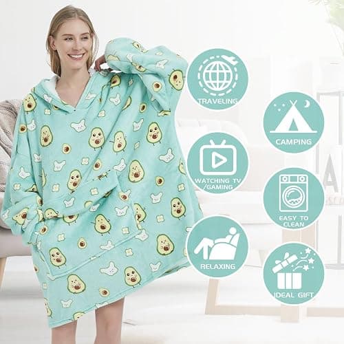 Mewkou Wearable Blanket Hoodie for Adult,Oversized Sherpa Fleece Blanket Hoodie for Women Men,Cute Avocado thumbnail 4