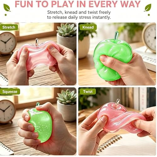 Apple Squishy Stress Ball, Cute Apple Squeeze Sensory Toy for Anxiety, Decompression Gift for Kids Adults (Yellow) thumbnail 4