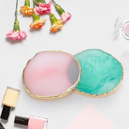 Pengxiaomei 2 Pcs Resin Green Pink Nail Art Palette, Nail Polish Palette Nails Tools Gold Edge Nails Supplies thumbnail 6