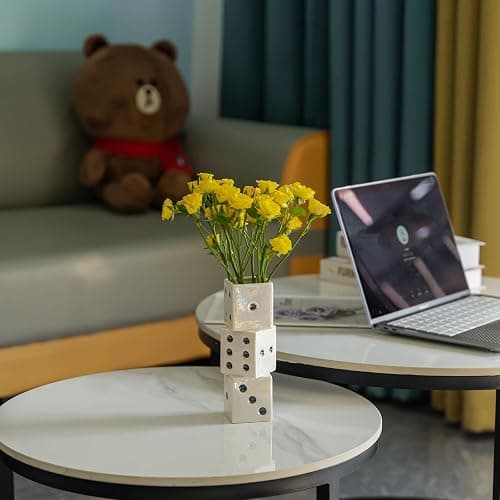 MOUGIGI Ceramic Dice Vase - Unique Decor for Dried Flowers, Rose, Pampas Grass - Stunning Design for Any Modern Space for Inspiring Smiles thumbnail 5