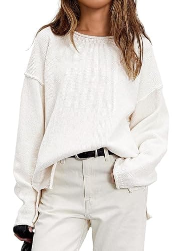 GREAIDEA Women's Pullover Fall Winter Sweaters 2025 Long Sleeve Roll Crewneck Side Slit Oversized Knit Tunic Sweater Tops - Image 1