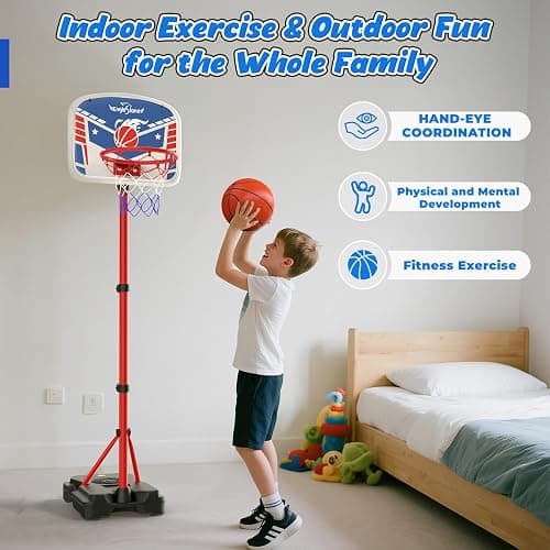 EagleStone Kids Basketball Hoop with Stand, Adjustable Height Basketball Set Toddler Toys for Boys and Girls Age 3-12, Indoor Outdoor Backyard Sport Game Gift with Sandbag for Stability thumbnail 5