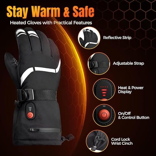 Heated Gloves Gifts for Men Women, 7.4V Fast Heating Rechargeable Electric Heated Gloves, Touchscreen Waterproof Heating Gloves for Motorcycle Driving Hiking Skiing Outdoor Sport thumbnail 6