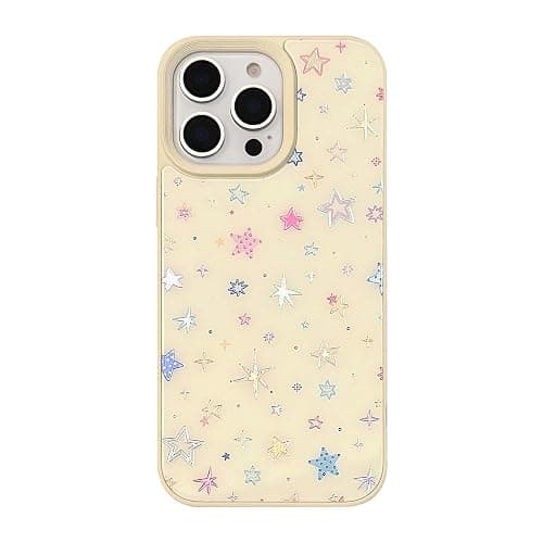 Bling Glitter Colorful Stars Anti-Scratch Protective Phone Case for iPhone (Yellow,iPhone 13) - Image 1
