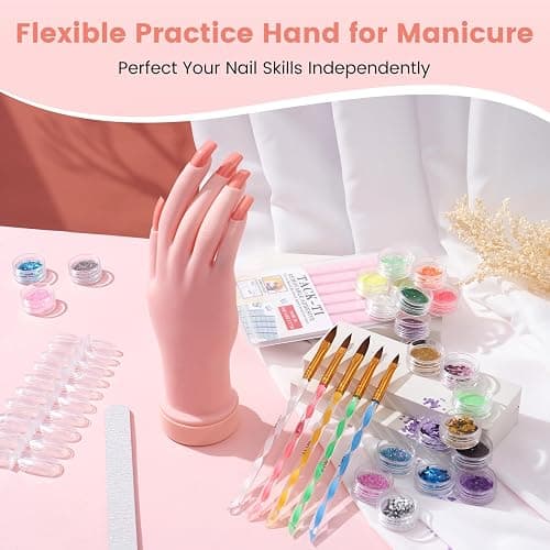 Acrylic Nail Kit with Everything: Beginners Practice Hand Acrylic Nail Powder Liquid Set with U V Lamp Drill in Gift Bag for Home Salon(Pink Bag) thumbnail 4