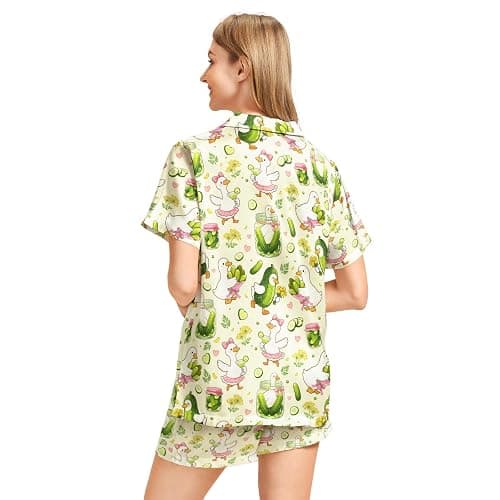 WELLINZER Satin Silk Pajamas for Women 2Pcs Collar Sleepwear Button Down Short Sleeve Shorts Pjs Set Loungewear thumbnail 5