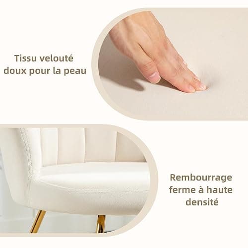 HOMCOM Seashell Chair Dressing Table Chair Velvet Armchair Living Room Chair with Steel Legs for Living Room and Bedroom 69 x 64 x 80 cm Cream thumbnail 5
