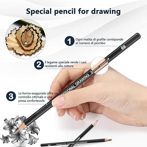 Blendura 14pcs Crayon Dessin Professionnels | 12B 10B 8B 7B 6B 5B 4B 3B 2B HB 2H 4H 6H, Ecriture Douce Croquis Crayon Papier Dessin, Adaptée aux Enfants thumbnail 5