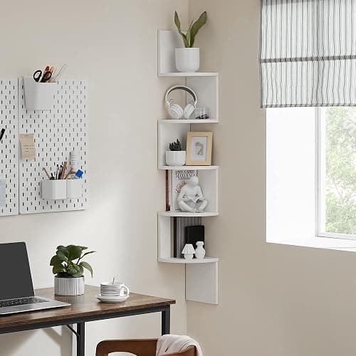 VASAGLE 5-Tier Corner Shelf, Floating Wall Display Shelf | For Plants, CDs, Decorations, Modern, Living Room, Study, Kitchen, Bedroom, Cloud White, CUSTOS Collection LBC72WT thumbnail 4