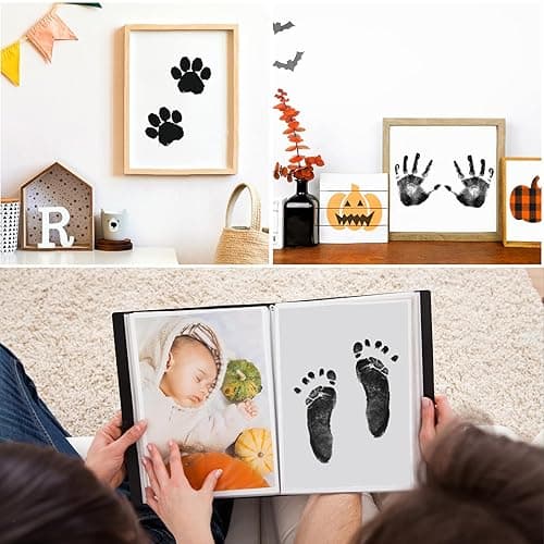 Nabance Fußabdruck Baby mit 6 Stempelkissen 12 Abdruckkarten Handabdruck Baby Pfotenabdruck Set Hund Katze Baby Abdruckset Sicher und Ungiftig Neugeborenen Geschenk 0-6 Monate thumbnail 7