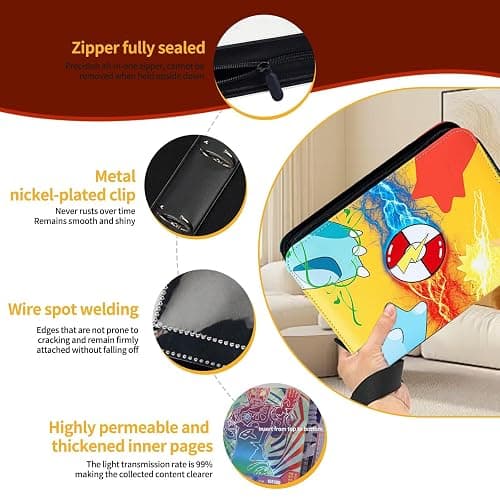 Astrumify Trading Card Binder - 9 Pocket Card Holder Zipper Album with 60 Bonus Removable Sleeves, 1080 Capacity Portable Organizer for Gaming Cards and Collectible Cards thumbnail 6